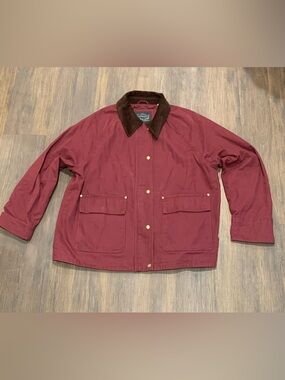 Levis Jacket Womens XL Red Canvas Barn Chore Corduroy Collar Workwear Full Zip